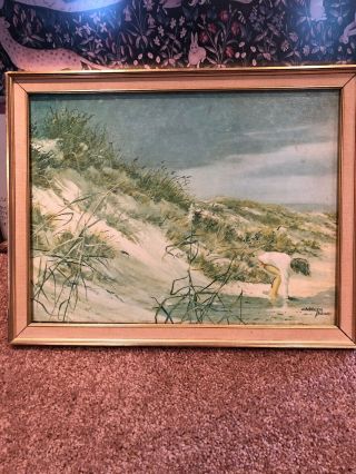Signed At The Beach by Carolyn Blish Seascape Sand Dunes Little Girl Canvas 6