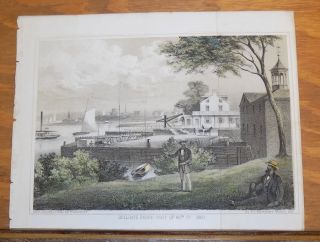 1861 Antique Color Print/new York City,  Hellgate Ferry,  Foot Of 86th Street