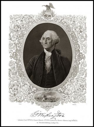 George Washington Cartouche Engraving Excelsior Magnificent Stuart