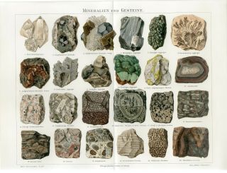 1895 Minerals Rocks Stone Crystal Precious Stones Antique Chromolithograph Print
