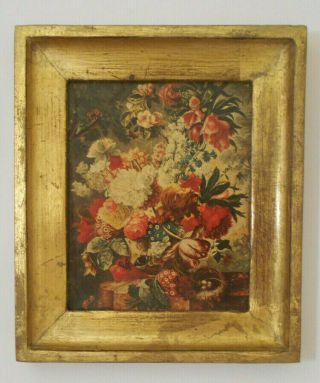 Vintage Italian Floral Botanical Gold Gilt Wood Frame Print Florentia Art