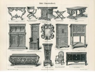 1895 Old Furniture Art Antique Engraving Print