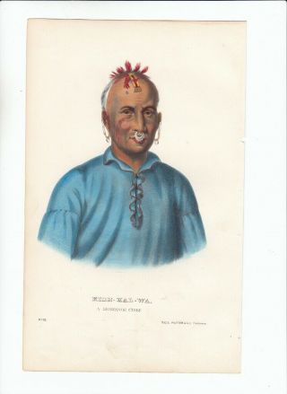 Rare 1870 Mckenney & Hall Hand Colored Octavo Print: Kish - Kal - Wa