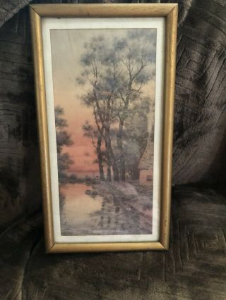 Antique Print”sunset On The Canal”