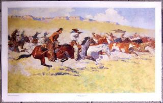 The Fight For The Stolen Herd By Frederic Remington 37 " X 23 " Western Art Print