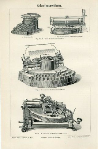 1894 Vintage Typewriters Yost Hammond Kosmopolit Antique Engraving Print