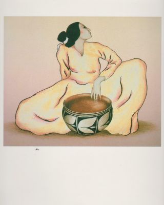R.  C.  Gorman Print " Woman With Tulip Bowl " Southwest Art - 11 X 9 1/2