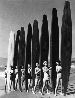 Surf Girls Vintage Art Print Poster For Glass Frame Black White Surfing Boards