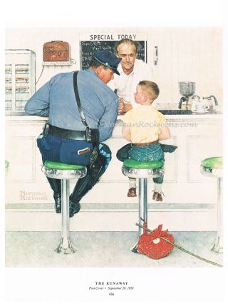 Norman Rockwell Print " The Runaway " Policeman Boy Cop Officer Law Enforcement