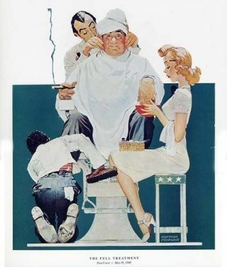 Norman Rockwell Print: " The Full Treatment " Shave And A Haircut