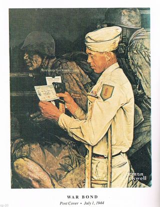 Norman Rockwell Print " War Bond " Military Gi Disabled Veterans Administration Va