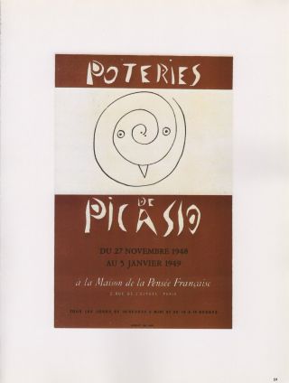 1989 Vintage " Poteries De Picasso " Mourlot Mini Poster Color Offset Lithograph