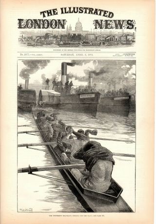 Antique Art print 1879 University Boat Race Men Peeling Shirts Oxford Cambridge 2