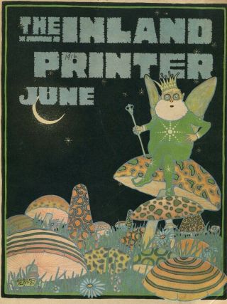 1916 Antique Print Inland Printer Cover Art Nouveau Mushrooms & Fairy