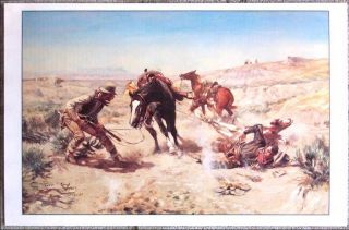 The Cinch Ring By Charles M.  Russell 24 " X 15.  5 " Western Art Print