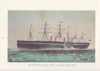 1974 Vintage Currier & Ives Steam Ships " Great Eastern " Iron Color Lithograph