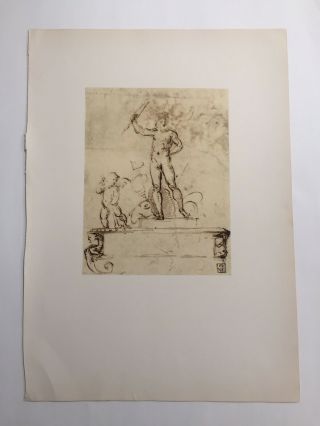 Vintage 1957 Art Print Master Drawing Raphael - Sketch For A Monument