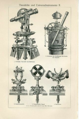 1895 Theodolites And Universal Instruments Antique Engraving Print