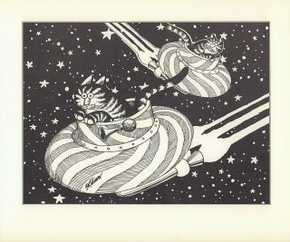 B Kliban Cats SPACE CATS Vintage Funny Cat Art Print 1981 2