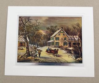 Vintage Currier And Ives American Homestead Winter Color Foil Etch Print