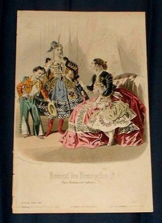 1866 French Fashion Print Dramatic Fancy Dress Costumes,  2 Kids,  2 Ladies