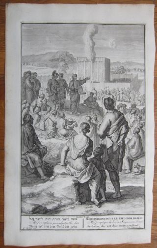 Hoet: Large Spectacular Bible Print Moses Explains The Law - 1728
