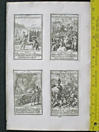 4 Masterful Engravings,  Scenes,  Joshua 5 - 8,  The Walls Of Jericho Collapse,  C.  1695