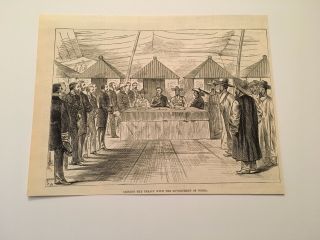 K34) Signing The Treaty With Government Of Korea Corea 1882 Engraving