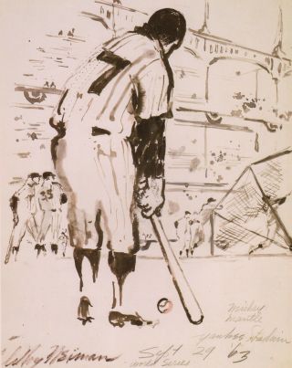Leroy Neiman Book Print Mickey Mantle Uses Bat As Golf Club Ny Yankees Ws 9/63
