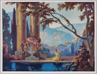 Early 20th Century Vladimir Pavlosky Romantic Grecian Art Nouveau Lovers Poster