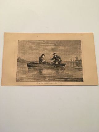 K64) John Wilkes Booth David Herold Crossing Potomac River 1868 Engraving