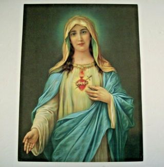 Vintage " Sacred Heart Of Mary Lithograph / Print 1960 