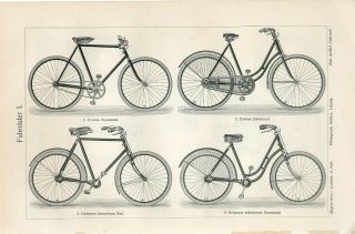 1899 Old Bicycles Motorcycle Antique Engraving Print