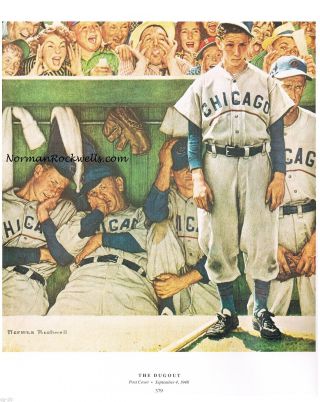 Norman Rockwell Baseball Print " The Dugout " 11x15 " Cubs White Sox World Series