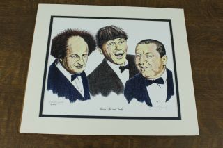 1989 Cecil Highley Three Stooges Color Signed Print Larry Curly And Moe Matted