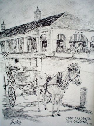 Brent Mccarthy Cafe Du Monde Orleans Pencil Sketch Print 