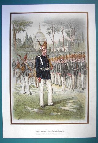 German Army Uniforms Regiment Of Hussars Body Guards - Color Litho Print
