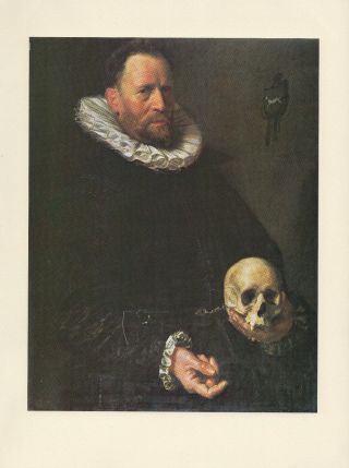 1979 Vintage Frans Hals " Portrait Of Man Holding A Skull " Color Offset Lithograph
