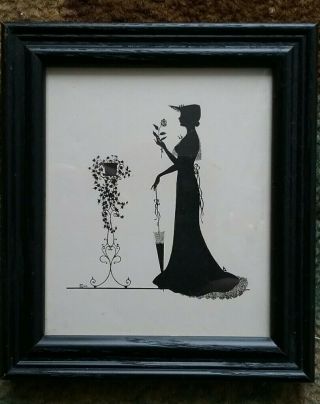 Vintage Wallace Nutting Silhouette Victorian Lady With Flowers