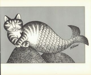 B Kliban Cats Cat Mermaid Vintage Funny Cat Art Print 1981