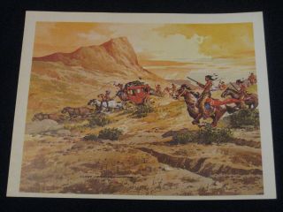 Lloyd Harting Western Art Print Native American Indians Attack Stagecoach 1950s