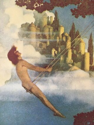 Vintage 1922 Print Nude On Swing Castle In Sky Maxfield Parrish Dinkey Bird