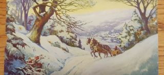 Antique Lithographic Print of a Sleigh Ride Produced by Donald Art Co.  NY 1161 2