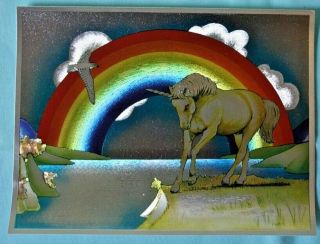 Vintage Dufex Foil Art Print Rainbow Unicorn Made In England No Frame