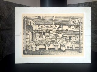 Pike Place Market Downtown Seattle Art Print By Don R Morrow 1975 Unframed
