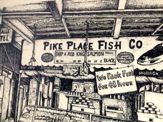 Pike Place Market Downtown Seattle Art Print By Don R Morrow 1975 Unframed 5