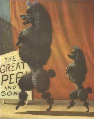 Poodle Dogs Perform On Stage By Wesley Dennis,  Vintage Print 1955