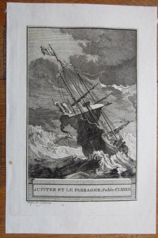 J.  De La Fontaine: Fable Fine Engraving Ship Jupiter - 1786