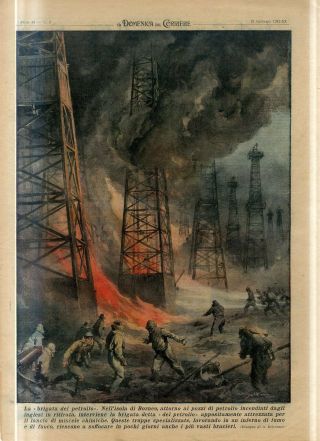 1942 Ww2 Terrible Fire On The Borneo Oil Wells Fire By Retreating British Print