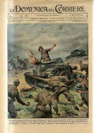 1938 Spanish Civil War Heroism Of Italian Legionaries In Tank Attack Folio Print